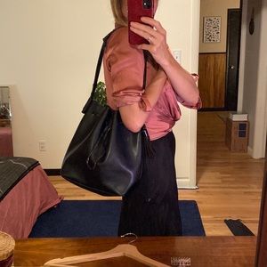 Vince Camuto black leather bucket bag